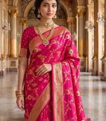 Pink woven design zari silk blend khadi saree