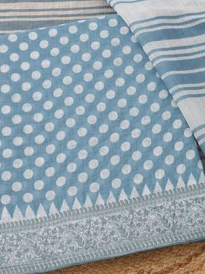 polka dots printed linen unstitched dress material 2
