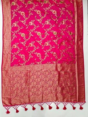 Pink woven design zari silk blend khadi saree 3
