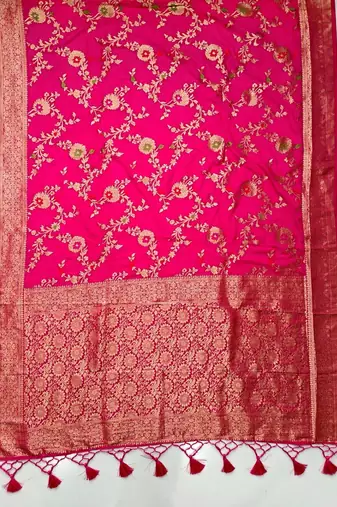 Pink woven design zari silk blend khadi saree