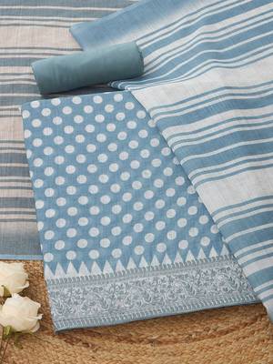 polka dots printed linen unstitched dress material 3