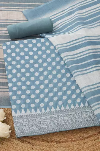 polka dots printed linen unstitched dress material