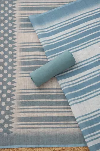 polka dots printed linen unstitched dress material