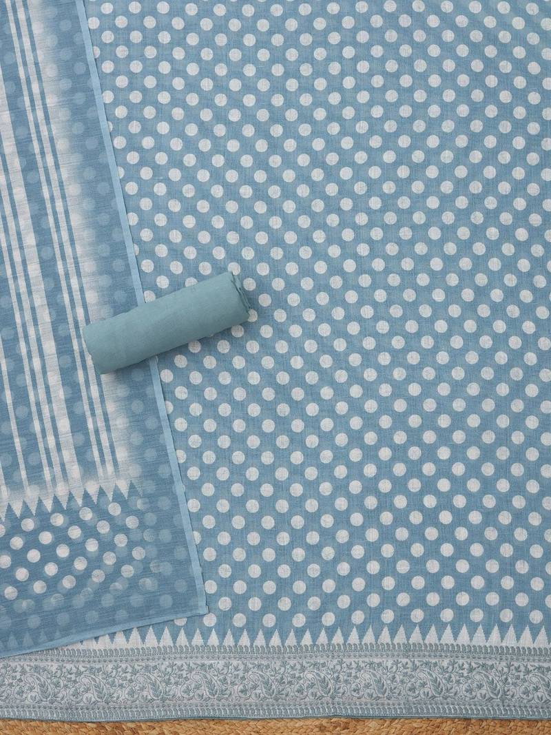 polka dots printed linen unstitched dress material