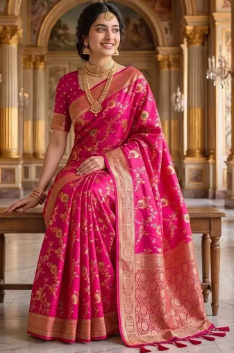 Pink woven design zari silk blend khadi saree
