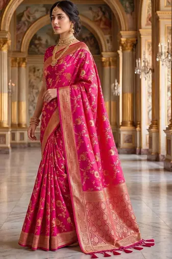 Pink woven design zari silk blend khadi saree