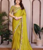 Yellow yellow satin chiffon embroidery saree