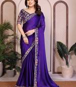 Violet violet satin chiffon embroidery saree