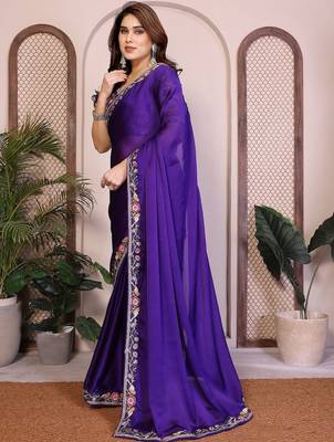 Violet violet satin chiffon embroidery saree 5