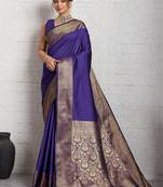 Purple rich zari border saree with blouse piece