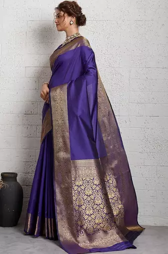 Purple rich zari border saree with blouse piece
