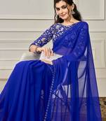 Blue sequin embellished border saree with unstitched blouse