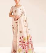 Cream woven design chanderi sarees with blouse piece