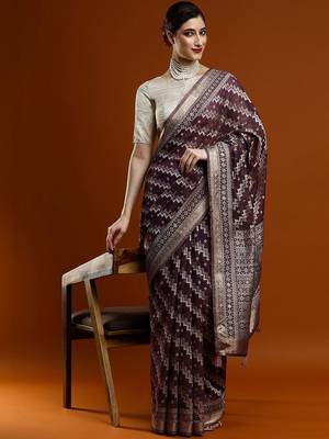 Purple woven design chanderi sarees with blouse piece 1
