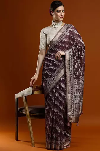 Purple woven design chanderi sarees with blouse piece