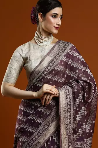 Purple woven design chanderi sarees with blouse piece