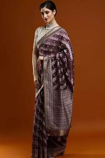 Purple woven design chanderi sarees with blouse piece