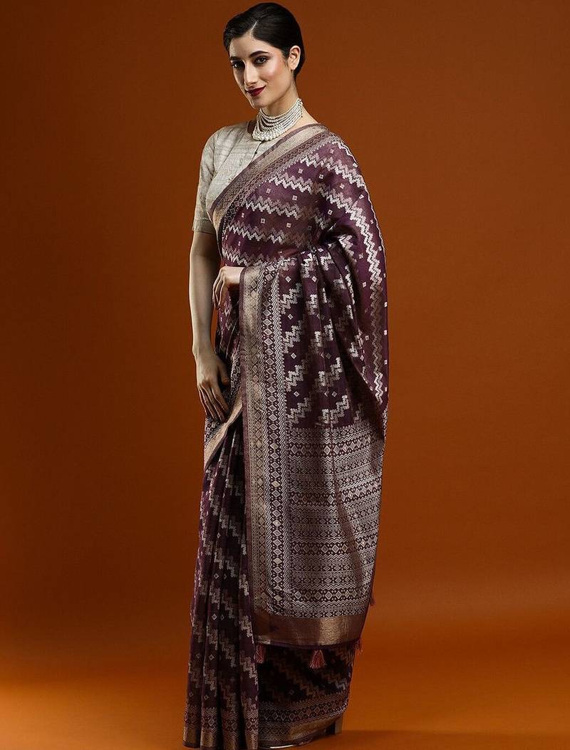 Purple woven design chanderi sarees with blouse piece