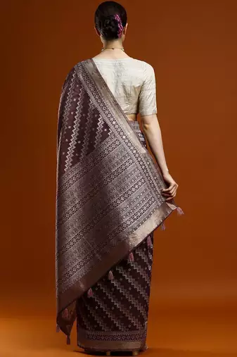 Purple woven design chanderi sarees with blouse piece