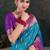 Turquoise teal blue silk blend women gold woven butta zari border sarees