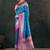 Turquoise teal blue silk blend women gold woven butta zari border sarees