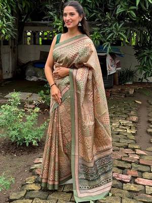 Olive tussar silk pista sarees 4
