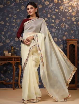Cream sequinned embellished saree 2