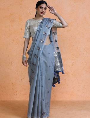 Blue woven design saree with blouse 1