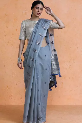 Blue woven design saree with blouse