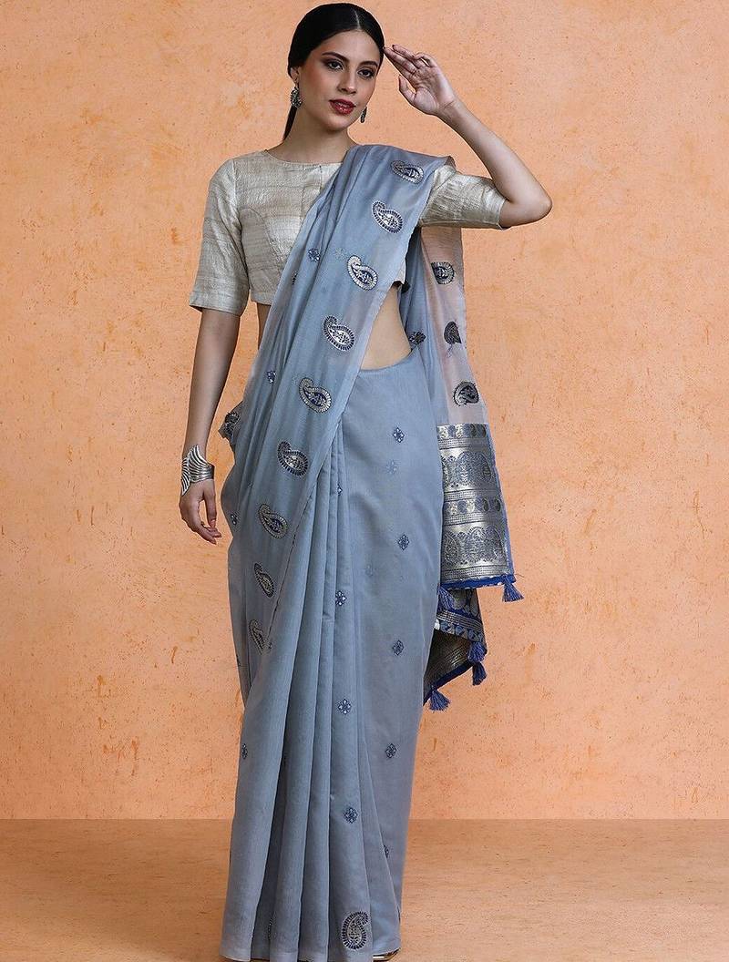 Blue woven design saree with blouse