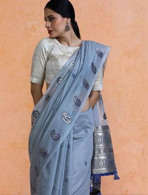 Blue woven design saree with blouse 2