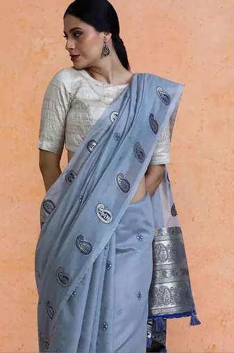Blue woven design saree with blouse