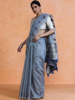 Blue woven design saree with blouse 3