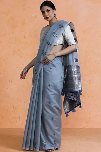 Blue woven design saree with blouse
