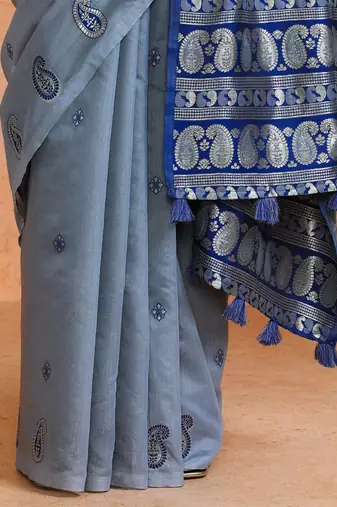 Blue woven design saree with blouse