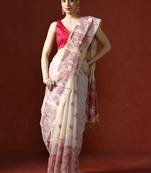 Cream woven design chanderi sarees with blouse piece