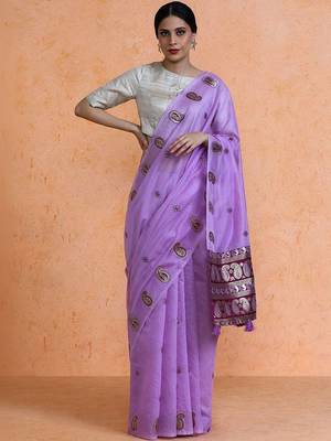 Lavender woven design saree with blouse 1
