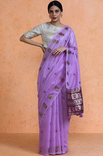Lavender woven design saree with blouse