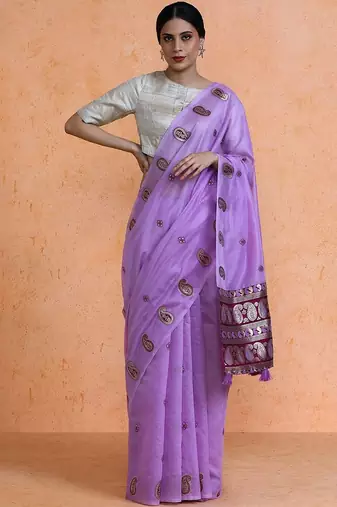 Lavender woven design saree with blouse