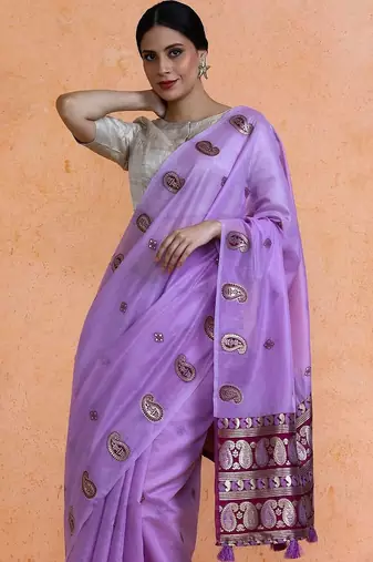 Lavender woven design saree with blouse