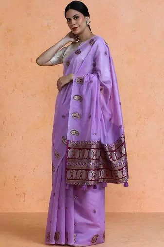 Lavender woven design saree with blouse