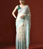 Cream woven design chanderi sarees with blouse piece