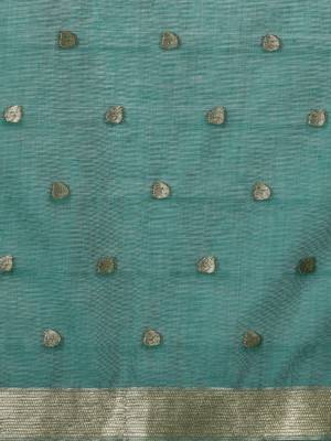 Cream woven design chanderi sarees with blouse piece 5