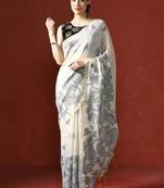 Cream woven design chanderi sarees with blouse piece