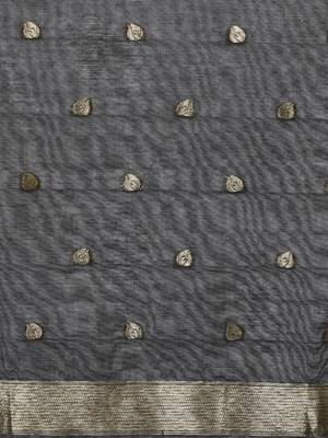 Cream woven design chanderi sarees with blouse piece 5