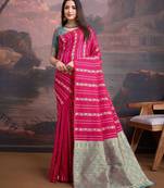 Pink woven design banarasi saree with blouse piece