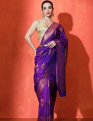 Purple woven design banarasi sarees with blouse piece 1