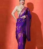 Purple woven design banarasi sarees with blouse piece