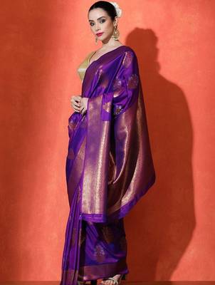 Purple woven design banarasi sarees with blouse piece 2