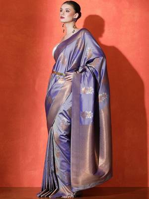 Purple woven design katan sarees with blouse piece 2
